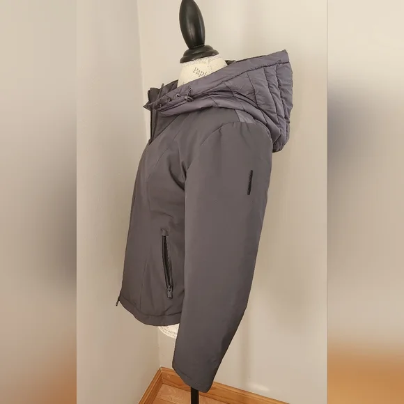 BOMBOOGIE women winter puffer grey hooded jacket size M - Picture 6 of 9